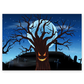 Поздравительная открытка с принтом Жуткое дерево на кладбище в Белгороде, 100% бумага | плотность бумаги 280 г/м2, матовая, на обратной стороне линовка и место для марки
 | 2020 | evil | halloween | tree | ветви | дерево | дуб | зло | кладбище | луна | монстр | ночь | полночь | страшный | ужасающий | хэллоуин | хэлоуин