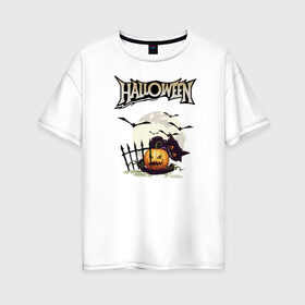 Женская футболка хлопок Oversize с принтом Хеллоуин в Белгороде, 100% хлопок | свободный крой, круглый ворот, спущенный рукав, длина до линии бедер
 | halloween | гадания | игры | летучие | мертвых | момо | мыши | нечистые | праздик | силы | тыквы | хеллоуин