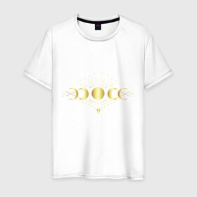 Мужская футболка хлопок с принтом Фазы луны в Белгороде, 100% хлопок | прямой крой, круглый вырез горловины, длина до линии бедер, слегка спущенное плечо. | moon | бохо | геометрия | золотая луна | лунное тату | небо | нежность | око | стильно | фазы луны
