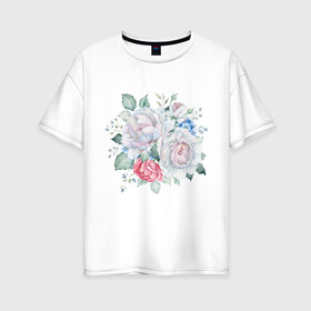 Женская футболка хлопок Oversize с принтом Букет белые розы в Белгороде, 100% хлопок | свободный крой, круглый ворот, спущенный рукав, длина до линии бедер
 | белые розы | букет | лето | нежность | цветы