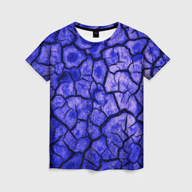 Женская футболка 3D с принтом Cracks в Белгороде, 100% полиэфир ( синтетическое хлопкоподобное полотно) | прямой крой, круглый вырез горловины, длина до линии бедер | abstraction | cracks | dry | ground | purple | texture | абстракция | земля | сухой | текстура | трещины | фиолетовый