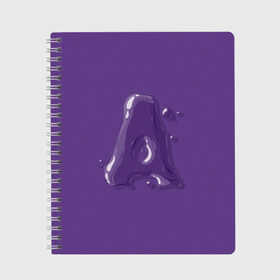 Тетрадь с принтом A буква мыльный пузырь в Белгороде, 100% бумага | 48 листов, плотность листов — 60 г/м2, плотность картонной обложки — 250 г/м2. Листы скреплены сбоку удобной пружинной спиралью. Уголки страниц и обложки скругленные. Цвет линий — светло-серый
 | Тематика изображения на принте: a | bubble | character | letter | lettering | liquid | purple | violet | а | алфавит | буква | жидкость | каллиграфия | капли | капля | леттеринг | мыльный пузырь | прозрачный | фиолетовый