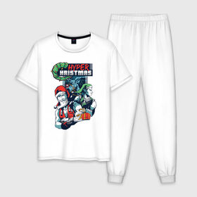 Мужская пижама хлопок с принтом Hyper Christmas в Белгороде, 100% хлопок | брюки и футболка прямого кроя, без карманов, на брюках мягкая резинка на поясе и по низу штанин
 | Тематика изображения на принте: 