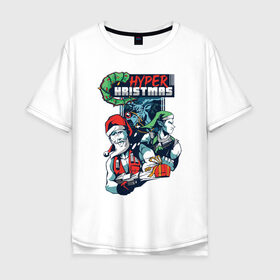 Мужская футболка хлопок Oversize с принтом Hyper Christmas в Белгороде, 100% хлопок | свободный крой, круглый ворот, “спинка” длиннее передней части | Тематика изображения на принте: 