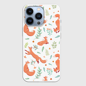 Чехол для iPhone 13 Pro с принтом Акварельные лисички в Белгороде,  |  | art | autumn | cute | pattern | winter | акварель | арт | арты | бежит | живопись | животные | зима | иллюстрация | лиса | лисица | лисы | милая | нарисованная | осень | охотник | пастель | паттерн | прыгает | пушистая