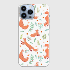 Чехол для iPhone 13 Pro Max с принтом Акварельные лисички в Белгороде,  |  | art | autumn | cute | pattern | winter | акварель | арт | арты | бежит | живопись | животные | зима | иллюстрация | лиса | лисица | лисы | милая | нарисованная | осень | охотник | пастель | паттерн | прыгает | пушистая