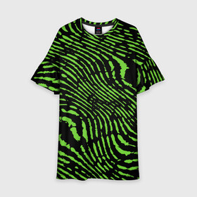 Детское платье 3D с принтом Зебра в Белгороде, 100% полиэстер | прямой силуэт, чуть расширенный к низу. Круглая горловина, на рукавах — воланы | Тематика изображения на принте: green | green lines | green neon | green neon lines | green zebra | lines | zebra | в полоску | зебра | зеленая зебра | зелёные полосы | зелёный | зелёный неон | полоски | полосы
