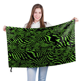 Флаг 3D с принтом Зебра в Белгороде, 100% полиэстер | плотность ткани — 95 г/м2, размер — 67 х 109 см. Принт наносится с одной стороны | green | green lines | green neon | green neon lines | green zebra | lines | zebra | в полоску | зебра | зеленая зебра | зелёные полосы | зелёный | зелёный неон | полоски | полосы