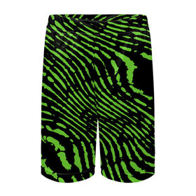 Детские спортивные шорты 3D с принтом Зебра в Белгороде,  100% полиэстер
 | пояс оформлен широкой мягкой резинкой, ткань тянется
 | green | green lines | green neon | green neon lines | green zebra | lines | zebra | в полоску | зебра | зеленая зебра | зелёные полосы | зелёный | зелёный неон | полоски | полосы