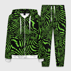 Мужской костюм 3D с принтом Зебра в Белгороде, 100% полиэстер | Манжеты и пояс оформлены тканевой резинкой, двухслойный капюшон со шнурком для регулировки, карманы спереди | Тематика изображения на принте: green | green lines | green neon | green neon lines | green zebra | lines | zebra | в полоску | зебра | зеленая зебра | зелёные полосы | зелёный | зелёный неон | полоски | полосы