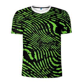 Мужская футболка 3D спортивная с принтом Зебра в Белгороде, 100% полиэстер с улучшенными характеристиками | приталенный силуэт, круглая горловина, широкие плечи, сужается к линии бедра | green | green lines | green neon | green neon lines | green zebra | lines | zebra | в полоску | зебра | зеленая зебра | зелёные полосы | зелёный | зелёный неон | полоски | полосы