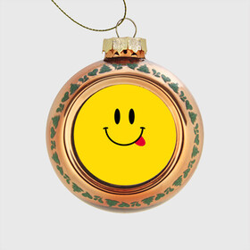 Стеклянный ёлочный шар с принтом Смайлик в Белгороде, Стекло | Диаметр: 80 мм | cheerful | emoticon | icon | joy | smile | tongue | веселый | значок | радость | смайлик | улыбка | язык