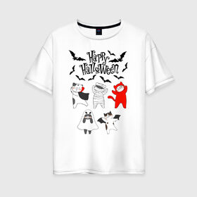 Женская футболка хлопок Oversize с принтом HALLOWEEN в Белгороде, 100% хлопок | свободный крой, круглый ворот, спущенный рукав, длина до линии бедер
 | 