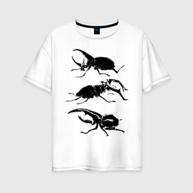 Женская футболка хлопок Oversize с принтом Черные Жуки в Белгороде, 100% хлопок | свободный крой, круглый ворот, спущенный рукав, длина до линии бедер
 | белое | графика | жуки | насекомые | черно белое | черное
