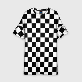 Детское платье 3D с принтом Шахматка в Белгороде, 100% полиэстер | прямой силуэт, чуть расширенный к низу. Круглая горловина, на рукавах — воланы | Тематика изображения на принте: абстракция | в клетку | игра | клетка | клеточка | тренд | черно белая | черно белая клетка | шахматка | шахматная клетка | шахматы