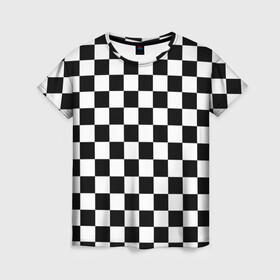 Женская футболка 3D с принтом Шахматка в Белгороде, 100% полиэфир ( синтетическое хлопкоподобное полотно) | прямой крой, круглый вырез горловины, длина до линии бедер | абстракция | в клетку | игра | клетка | клеточка | тренд | черно белая | черно белая клетка | шахматка | шахматная клетка | шахматы