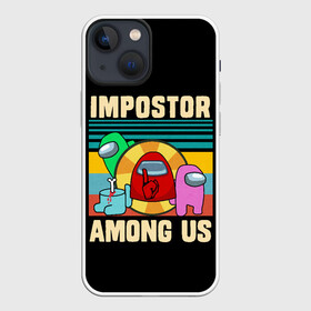 Чехол для iPhone 13 mini с принтом Among Us IMPOSTOR в Белгороде,  |  | art | game | impostor | meme | parody | retro | shh | sus | there is 1 | there is impostor among us | vintage | арт | винтаж | игра | иллюстрация | кнопка | мем | мемы | пародия | подозрительный | предатель среди нас | разноцветные космонавты |