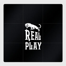 Магнитный плакат 3Х3 с принтом Real Play - черная пантера в Белгороде, Полимерный материал с магнитным слоем | 9 деталей размером 9*9 см | real play | большие кошки | игра | кошки | надпись | пантера