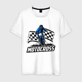 Мужская футболка хлопок с принтом MOTOCROSS в Белгороде, 100% хлопок | прямой крой, круглый вырез горловины, длина до линии бедер, слегка спущенное плечо. | cross | moto | motocross | motox | yamaha | байк | байкер | гонки | гонщик | кросс | мото | мотокросс | мотоцикл | мотоциклист | спортбайк