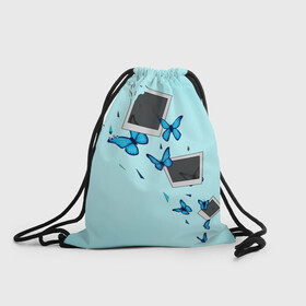 Рюкзак-мешок 3D с принтом Live Is Strange в Белгороде, 100% полиэстер | плотность ткани — 200 г/м2, размер — 35 х 45 см; лямки — толстые шнурки, застежка на шнуровке, без карманов и подкладки | бабочки | градиент | осколки | полароид