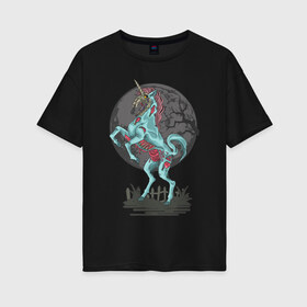Женская футболка хлопок Oversize с принтом Зомби лошадь в Белгороде, 100% хлопок | свободный крой, круглый ворот, спущенный рукав, длина до линии бедер
 | blood | diablo | haloween | horror | дьявол | зомби | кости | кровь | мозги | мясо | страшилка | ужасы | хеллоуин | хелоуин