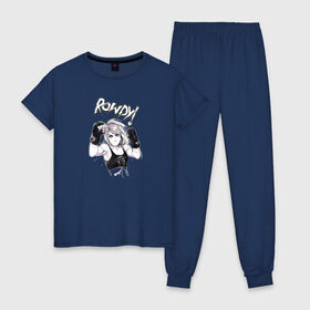 Женская пижама хлопок с принтом Ронда Роузи в Белгороде, 100% хлопок | брюки и футболка прямого кроя, без карманов, на брюках мягкая резинка на поясе и по низу штанин | без | бои | бойцы | правил | спорт