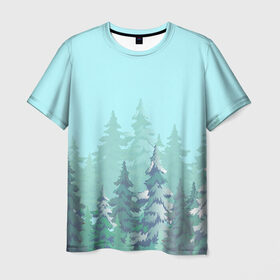 Мужская футболка 3D с принтом Зимний лес в Белгороде, 100% полиэфир | прямой крой, круглый вырез горловины, длина до линии бедер | 