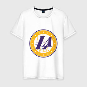 Мужская футболка хлопок с принтом LA Lakers в Белгороде, 100% хлопок | прямой крой, круглый вырез горловины, длина до линии бедер, слегка спущенное плечо. | 23 | anthony davis | basketball | bryant | game | james | kobe | lebron | los angeles | nba | sport | баскетбол | брайант | бровь | джеймс | калифорния | коби | король | леброн | лейкерс | лос анджелес | нба | спорт | тренер | чемпио