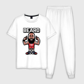 Мужская пижама хлопок с принтом Harden - Beard в Белгороде, 100% хлопок | брюки и футболка прямого кроя, без карманов, на брюках мягкая резинка на поясе и по низу штанин
 | basketball | beard | game | harden | houston | james | nba | rockets | sport | баскетбол | борода | джеймс | нба | рокетс | спорт | тренер | харден | хьюстон | чемпион