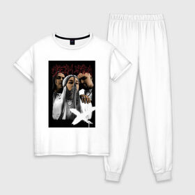 Женская пижама хлопок с принтом cream soda в Белгороде, 100% хлопок | брюки и футболка прямого кроя, без карманов, на брюках мягкая резинка на поясе и по низу штанин | 