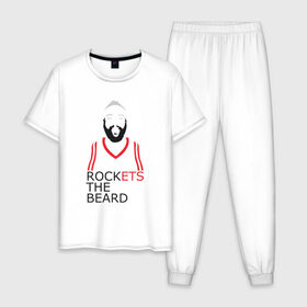 Мужская пижама хлопок с принтом Rockets The Beard в Белгороде, 100% хлопок | брюки и футболка прямого кроя, без карманов, на брюках мягкая резинка на поясе и по низу штанин
 | Тематика изображения на принте: basketball | beard | game | harden | houston | james | nba | rockets | sport | баскетбол | борода | джеймс | нба | рокетс | спорт | тренер | харден | хьюстон | чемпион