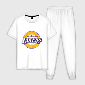Мужская пижама хлопок с принтом Los Angeles Lakers в Белгороде, 100% хлопок | брюки и футболка прямого кроя, без карманов, на брюках мягкая резинка на поясе и по низу штанин
 | 23 | anthony davis | basketball | bryant | game | james | kobe | lebron | los angeles | nba | sport | баскетбол | брайант | бровь | джеймс | калифорния | коби | король | леброн | лейкерс | лос анджелес | нба | спорт | тренер | чемпио