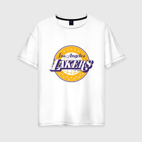 Женская футболка хлопок Oversize с принтом Los Angeles Lakers в Белгороде, 100% хлопок | свободный крой, круглый ворот, спущенный рукав, длина до линии бедер
 | 23 | anthony davis | basketball | bryant | game | james | kobe | lebron | los angeles | nba | sport | баскетбол | брайант | бровь | джеймс | калифорния | коби | король | леброн | лейкерс | лос анджелес | нба | спорт | тренер | чемпио