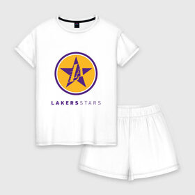 Женская пижама с шортиками хлопок с принтом Lakers Stars в Белгороде, 100% хлопок | футболка прямого кроя, шорты свободные с широкой мягкой резинкой | 23 | anthony davis | basketball | bryant | game | james | kobe | lebron | los angeles | nba | sport | баскетбол | брайант | бровь | джеймс | калифорния | коби | король | леброн | лейкерс | лос анджелес | нба | спорт | тренер | чемпио