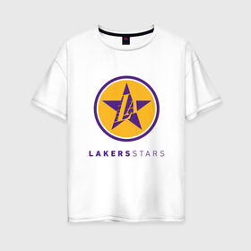 Женская футболка хлопок Oversize с принтом Lakers Stars в Белгороде, 100% хлопок | свободный крой, круглый ворот, спущенный рукав, длина до линии бедер
 | Тематика изображения на принте: 23 | anthony davis | basketball | bryant | game | james | kobe | lebron | los angeles | nba | sport | баскетбол | брайант | бровь | джеймс | калифорния | коби | король | леброн | лейкерс | лос анджелес | нба | спорт | тренер | чемпио