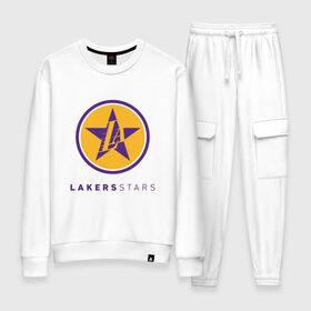 Женский костюм хлопок с принтом Lakers Stars в Белгороде, 100% хлопок | на свитшоте круглая горловина, мягкая резинка по низу. Брюки заужены к низу, на них два вида карманов: два 