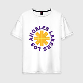 Женская футболка хлопок Oversize с принтом Los Angeles Lakers в Белгороде, 100% хлопок | свободный крой, круглый ворот, спущенный рукав, длина до линии бедер
 | anthony davis | basketball | bryant | game | james | kobe | lebron | los angeles | nba | rhcp | sport | баскетбол | брайант | бровь | джеймс | калифорния | коби | король | леброн | лейкерс | лос анджелес | нба | спорт | тренер | чемп