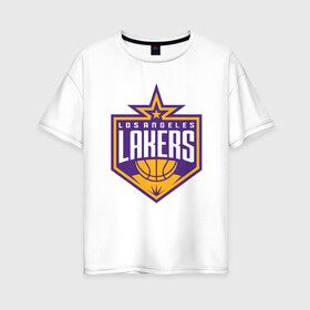 Женская футболка хлопок Oversize с принтом Los Angeles Lakers в Белгороде, 100% хлопок | свободный крой, круглый ворот, спущенный рукав, длина до линии бедер
 | 23 | anthony davis | basketball | bryant | game | james | kobe | lebron | los angeles | nba | sport | баскетбол | брайант | бровь | джеймс | калифорния | коби | король | леброн | лейкерс | лос анджелес | нба | спорт | тренер | чемпио