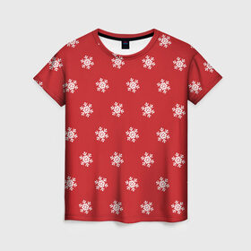 Женская футболка 3D с принтом Снежинки в Белгороде, 100% полиэфир ( синтетическое хлопкоподобное полотно) | прямой крой, круглый вырез горловины, длина до линии бедер | 2020 | family look | merry christmas | new year | год крысы | зима | новый год | праздник | рождество | фэмили лук