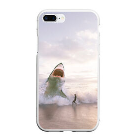 Чехол для iPhone 7Plus/8 Plus матовый с принтом Мегалодон в Белгороде, Силикон | Область печати: задняя сторона чехла, без боковых панелей | акула | акулы | волны | животное | животные | мегалодон | море | пейзаж | пейзажи | пляж | хищник | хищники