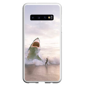 Чехол для Samsung Galaxy S10 с принтом Мегалодон в Белгороде, Силикон | Область печати: задняя сторона чехла, без боковых панелей | акула | акулы | волны | животное | животные | мегалодон | море | пейзаж | пейзажи | пляж | хищник | хищники