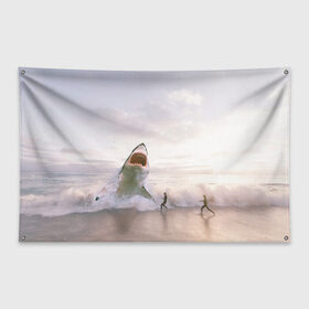 Флаг-баннер с принтом Мегалодон в Белгороде, 100% полиэстер | размер 67 х 109 см, плотность ткани — 95 г/м2; по краям флага есть четыре люверса для крепления | акула | акулы | волны | животное | животные | мегалодон | море | пейзаж | пейзажи | пляж | хищник | хищники