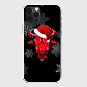 Чехол для iPhone 12 Pro Max с принтом Бык в Белгороде, Силикон |  | 2021 | bull | new year | red bull | бык | бычара | гирлянда | дед мороз | елка | мем | модная | новогодняя | новый год | прикол | ред булл | рога | санта | символ года | снег | снежинка