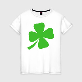 Женская футболка хлопок с принтом Клевер на удачу в Белгороде, 100% хлопок | прямой крой, круглый вырез горловины, длина до линии бедер, слегка спущенное плечо | клевер | минимализм | на удачу | четырехлистник