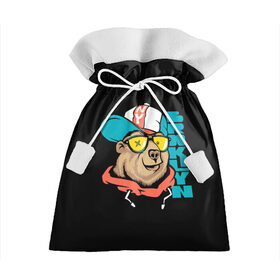 Подарочный 3D мешок с принтом Медведь в Белгороде, 100% полиэстер | Размер: 29*39 см | Тематика изображения на принте: art | bear | brooklyn | cap | hipster | teddy bear | арт | бруклин | кепка | медведь | мишка | очки | хипстер
