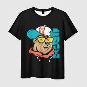 Мужская футболка 3D с принтом Медведь в Белгороде, 100% полиэфир | прямой крой, круглый вырез горловины, длина до линии бедер | art | bear | brooklyn | cap | hipster | teddy bear | арт | бруклин | кепка | медведь | мишка | очки | хипстер