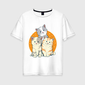 Женская футболка хлопок Oversize с принтом Котики в Белгороде, 100% хлопок | свободный крой, круглый ворот, спущенный рукав, длина до линии бедер
 | art | cats | drawing | kittens | арт | котики | коты | котята | кошки | рисунок