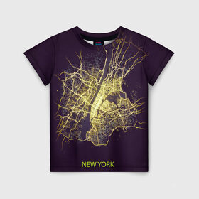 Детская футболка 3D с принтом Ночная карта Нью йорка в Белгороде, 100% гипоаллергенный полиэфир | прямой крой, круглый вырез горловины, длина до линии бедер, чуть спущенное плечо, ткань немного тянется | kazan казань | map | moscow | new york | paris | psg | rome | saint petersburg | usa | карта | москва | ночь | нью йорк | париж | питер | псж | россия | санкт петербург | сша | эльфивая башня
