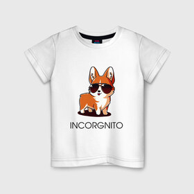 Детская футболка хлопок с принтом ИНКОРГНИТО в Белгороде, 100% хлопок | круглый вырез горловины, полуприлегающий силуэт, длина до линии бедер | corgi | инкогнито | корги | кошка | очки | пушистый | собака | собачка | собачки