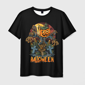 Мужская футболка 3D с принтом Хэллоуин в Белгороде, 100% полиэфир | прямой крой, круглый вырез горловины, длина до линии бедер | Тематика изображения на принте: diy | ghost | halloween | horror | makeup | scary | skull clown | trick or treat | вампир | ведьма | кошка | луна | магия | ночь | тыква | хэллоуин